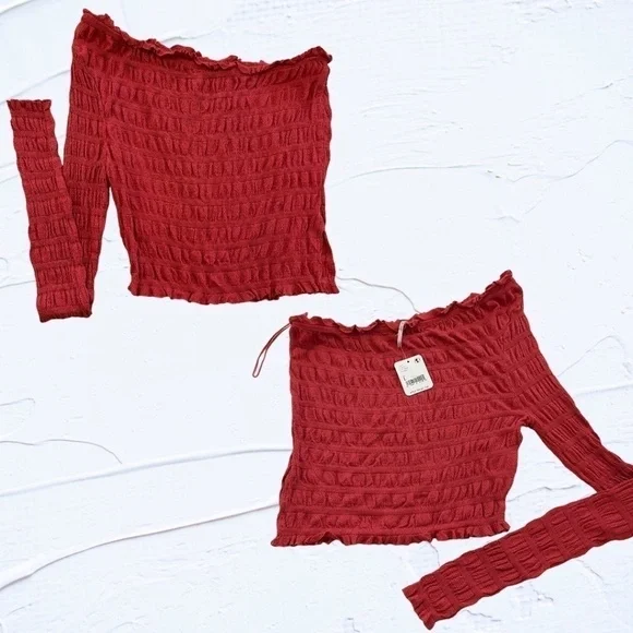 FREE PEOPLE Jasmine One Shoulder One Sleeved Asymmetrical Cotton Top/LG NWT - Picture 9 of 13